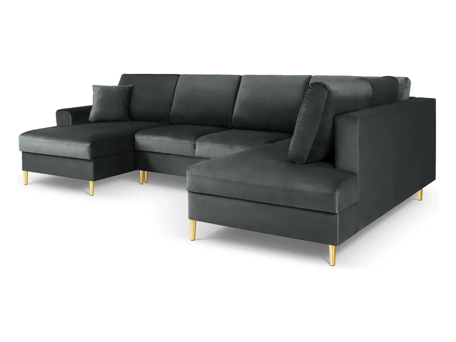 Cosmopolitan Design - Sofá panorâmico convertível em linha reta com caixa de arrumação "Kyoto" 7 lugares em veludo cinza escuro - 313x194x88cm