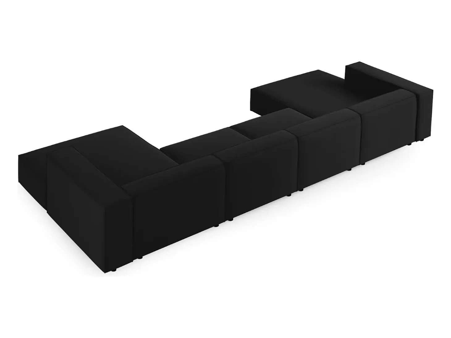 Cosmopolitan Design - Sofá panorâmico "Arendal" 6 lugares em veludo preto - 364x166x70cm