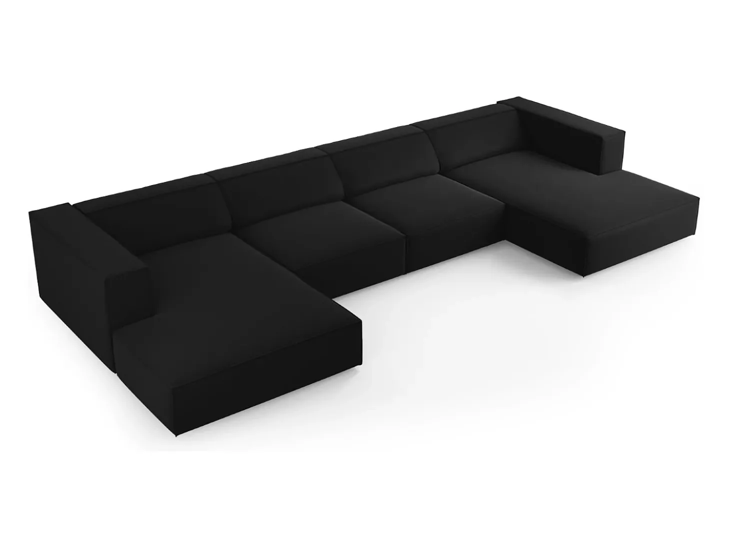 Cosmopolitan Design - Sofá panorâmico "Arendal" 6 lugares em veludo preto - 364x166x70cm
