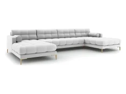 Cosmopolitan Design - Sofá panorâmico "Bali" 7 lugares em tecido estrutural cinza claro - 383x185x75cm