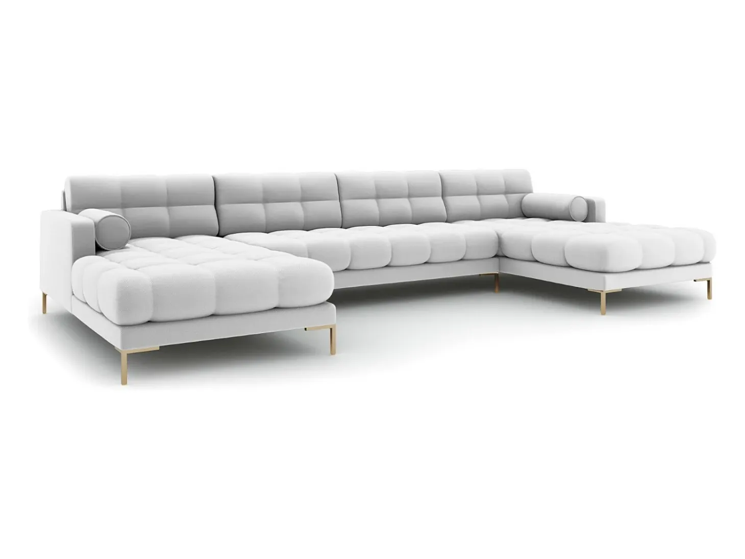 Cosmopolitan Design - Sofá panorâmico "Bali" 7 lugares em tecido estrutural cinza claro - 383x185x75cm