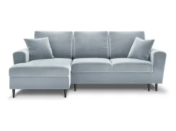 Cosmopolitan Design - Sofá convertível de canto esquerdo com caixa de arrumação "Kyoto" 4 lugares em veludo azul claro - 241x145x88cm