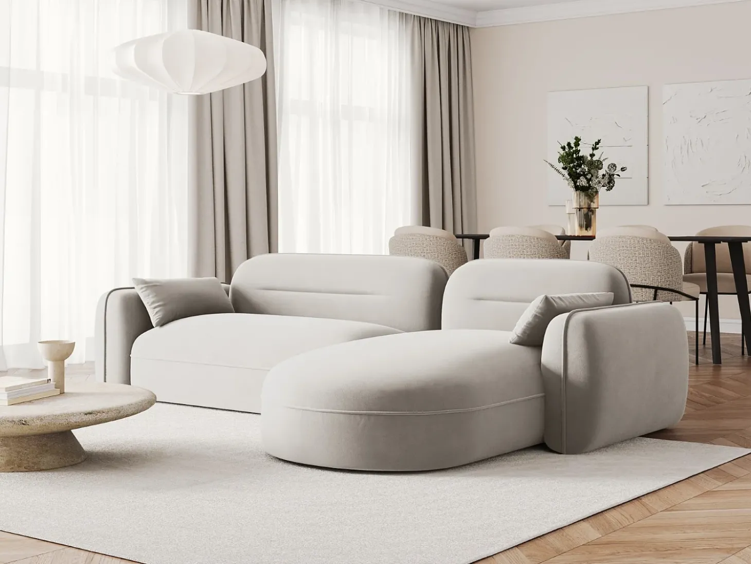 Cosmopolitan Design - Sofá modular de canto direito "Sydney" 4 lugares em veludo bege claro - 275x165x70cm