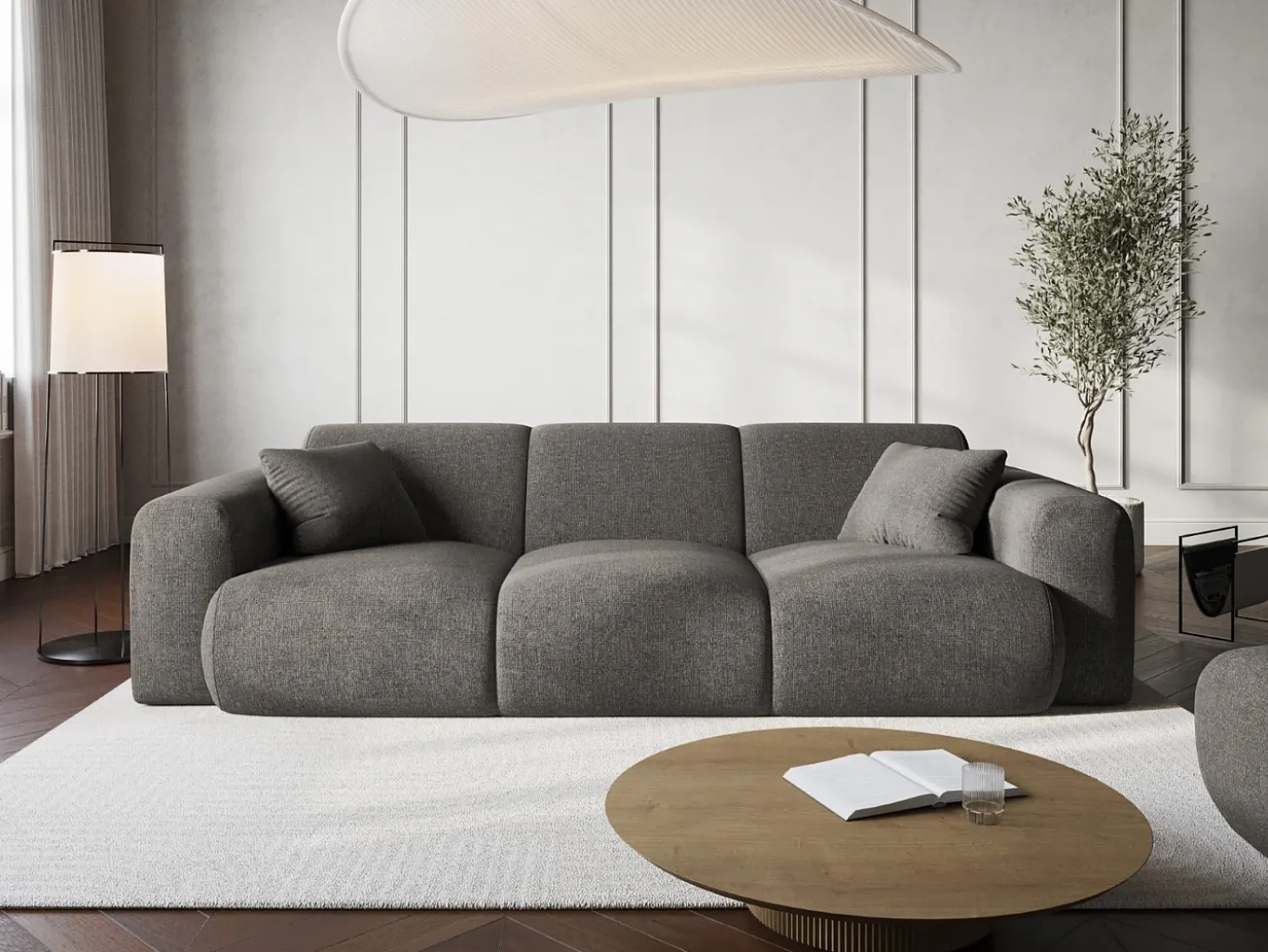 Cosmopolitan Design - Sofá "Nolio" 3 lugares em tecido chenille cinza - 235x95x72cm