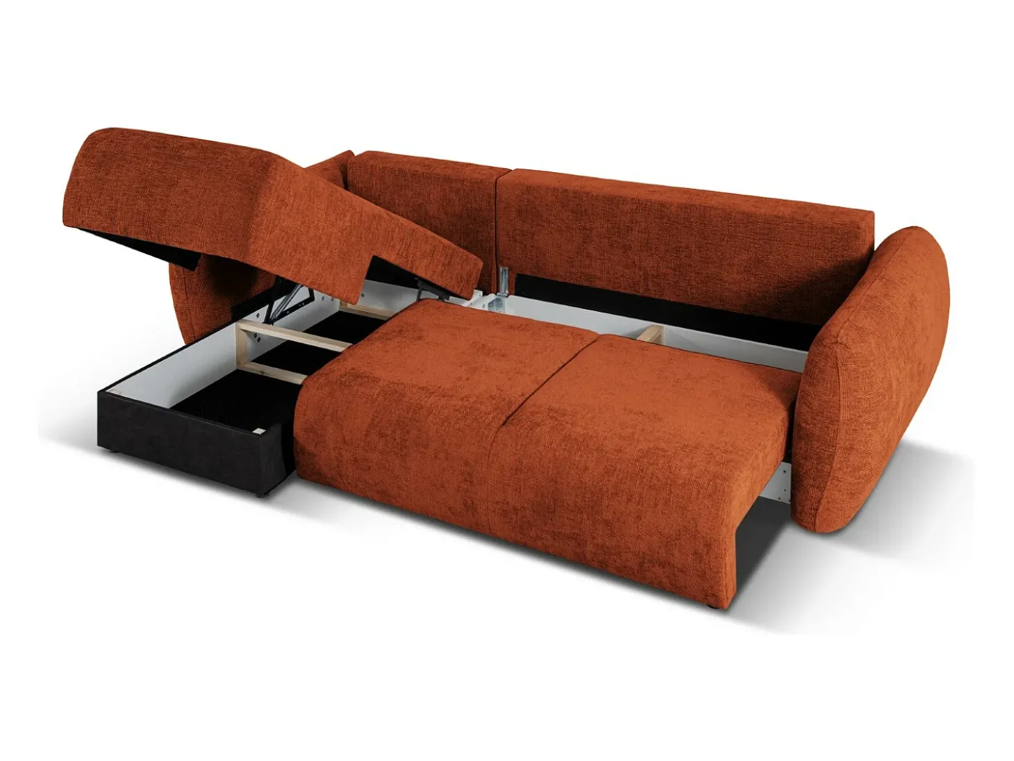 Cosmopolitan Design - Sofá convertível de canto esquerdo com caixa de arrumação "Matera" 4 lugares em tecido chenille terracota - 253x173x86cm
