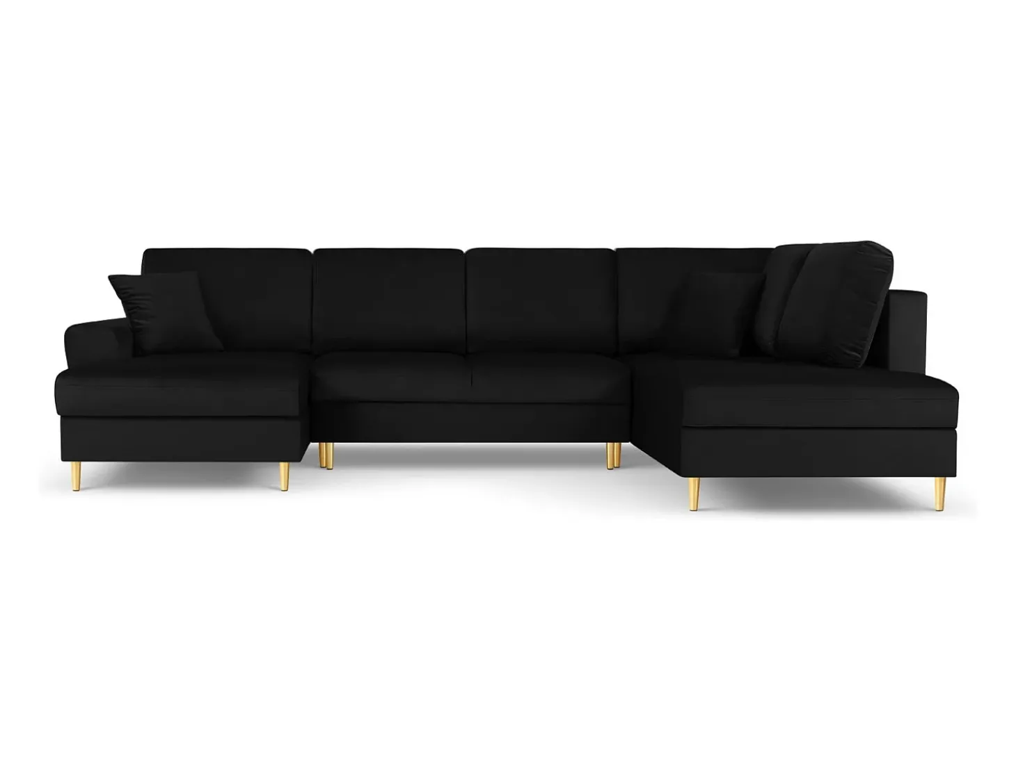 Cosmopolitan Design - Sofá panorâmico convertível em linha reta com caixa de arrumação "Kyoto" 7 lugares em veludo preto - 313x194x88cm