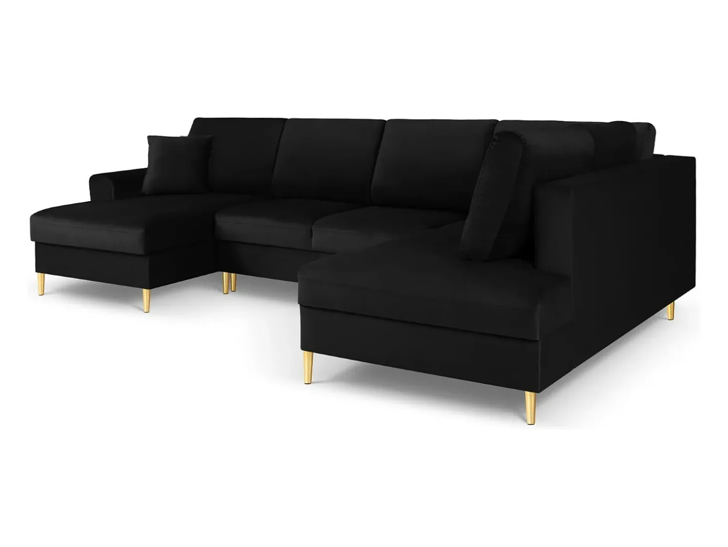 Cosmopolitan Design - Sofá panorâmico convertível em linha reta com caixa de arrumação "Kyoto" 7 lugares em veludo preto - 313x194x88cm