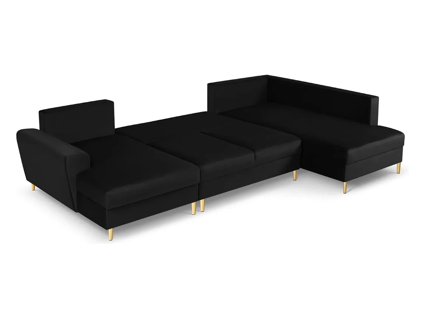 Cosmopolitan Design - Sofá panorâmico convertível em linha reta com caixa de arrumação "Kyoto" 7 lugares em veludo preto - 313x194x88cm