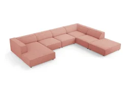 Cosmopolitan Design - Sofá de canto direito panorâmico "Arendal" 7 lugares em tecido chenille rosa - 364x262x70cm