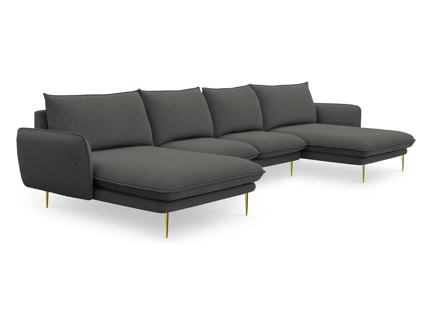 Cosmopolitan Design - Sofá panorâmico "Vienna" 6 lugares em tecido estrutural cinza escuro - 350x170x95cm