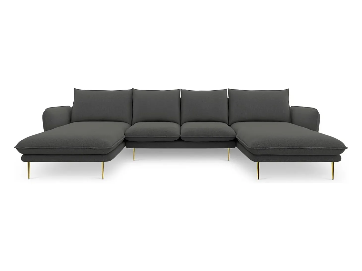 Cosmopolitan Design - Sofá panorâmico "Vienna" 6 lugares em tecido estrutural cinza escuro - 350x170x95cm
