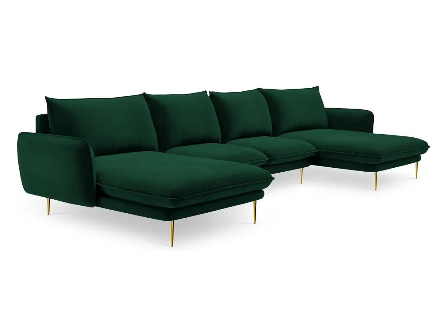 Cosmopolitan Design - Sofá panorâmico "Vienna" 6 lugares em veludo verde garrafa - 350x170x95cm