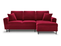 Cosmopolitan Design - Sofá convertível de canto direito com caixa de arrumação "Kyoto" 4 lugares em veludo vermelho - 241x145x88cm