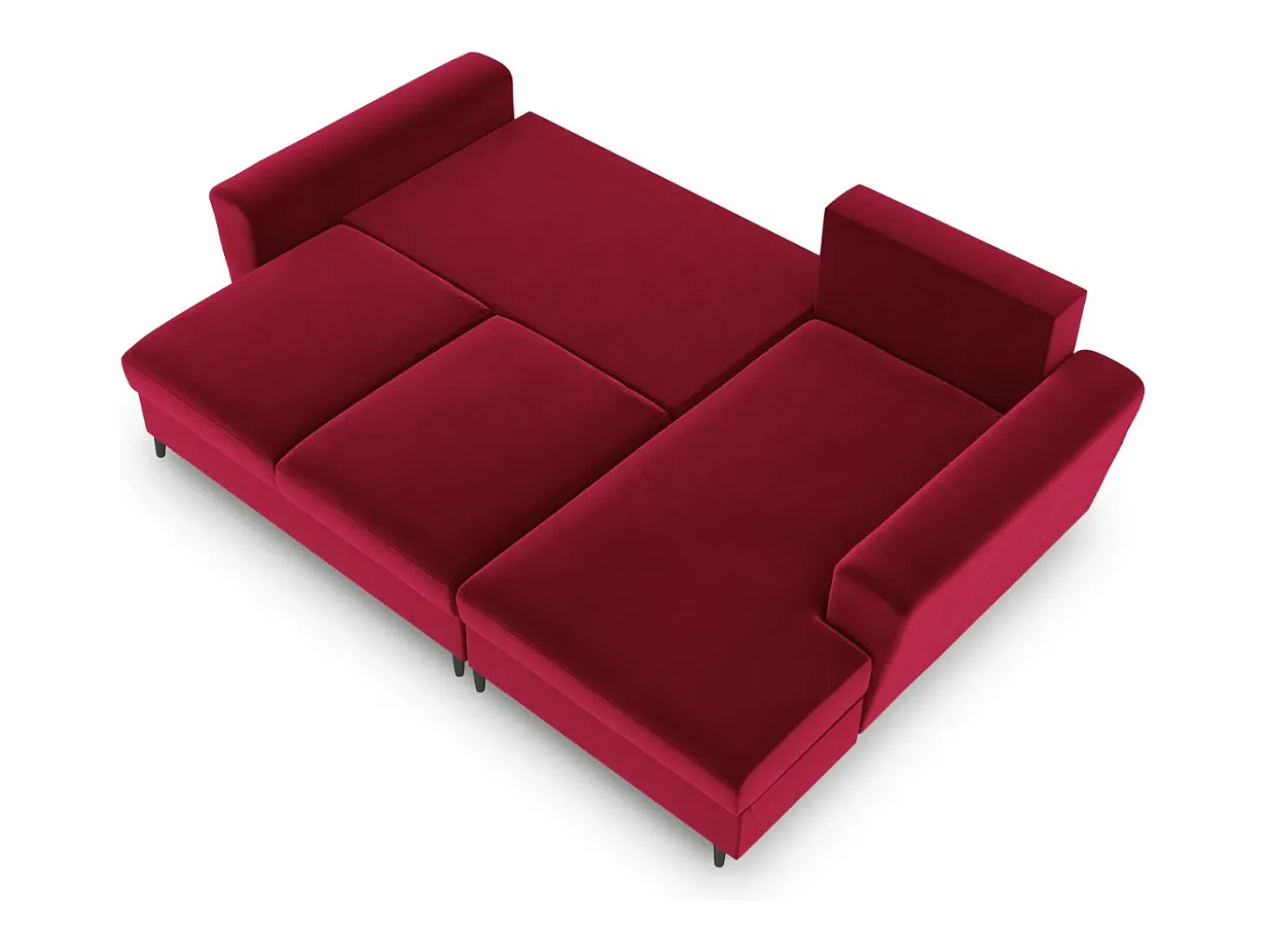 Cosmopolitan Design - Sofá convertível de canto direito com caixa de arrumação "Kyoto" 4 lugares em veludo vermelho - 241x145x88cm