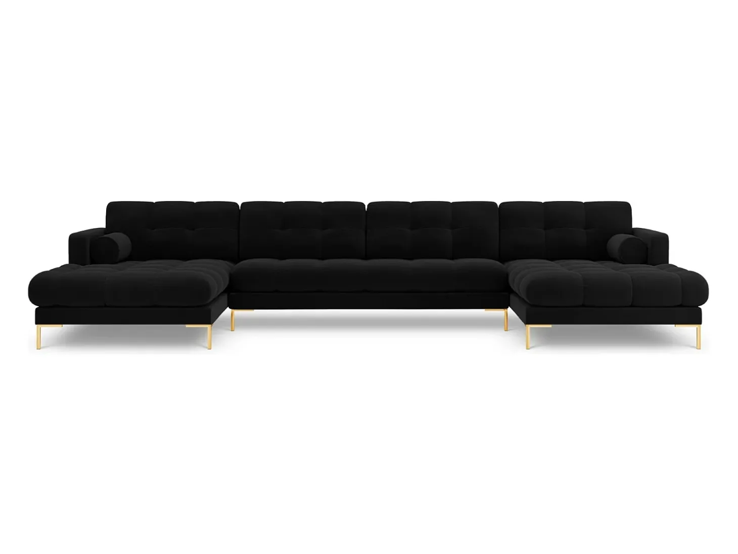 Cosmopolitan Design - Sofá panorâmico "Bali" 7 lugares em veludo preto - 383x185x75cm