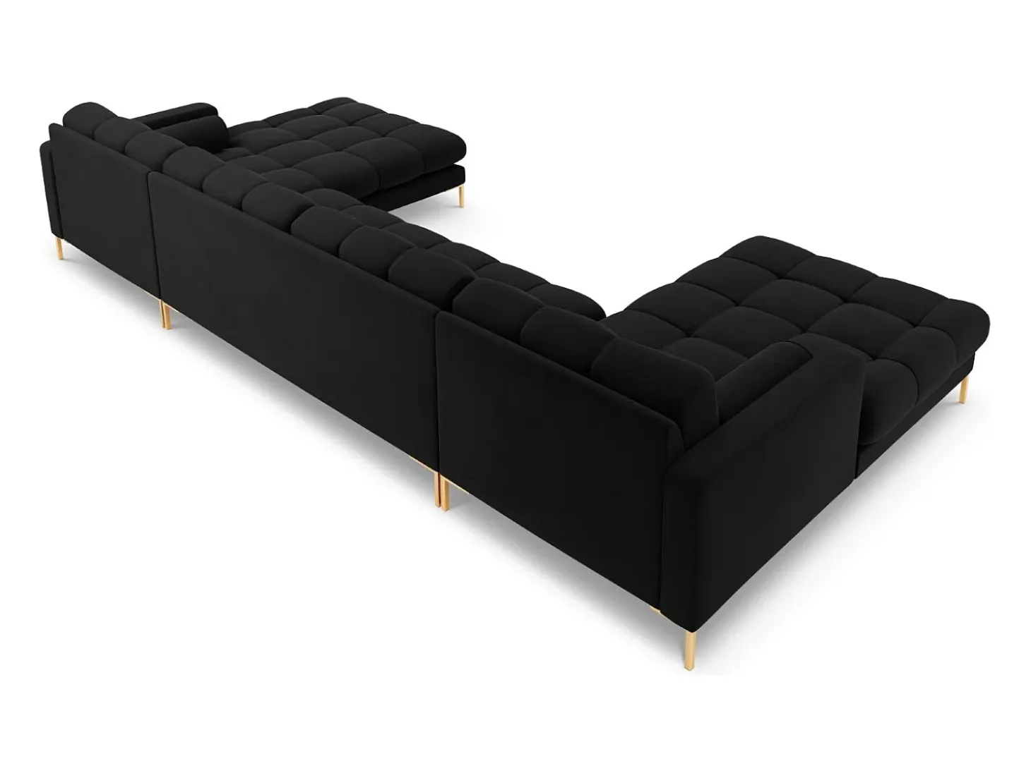 Cosmopolitan Design - Sofá panorâmico "Bali" 7 lugares em veludo preto - 383x185x75cm