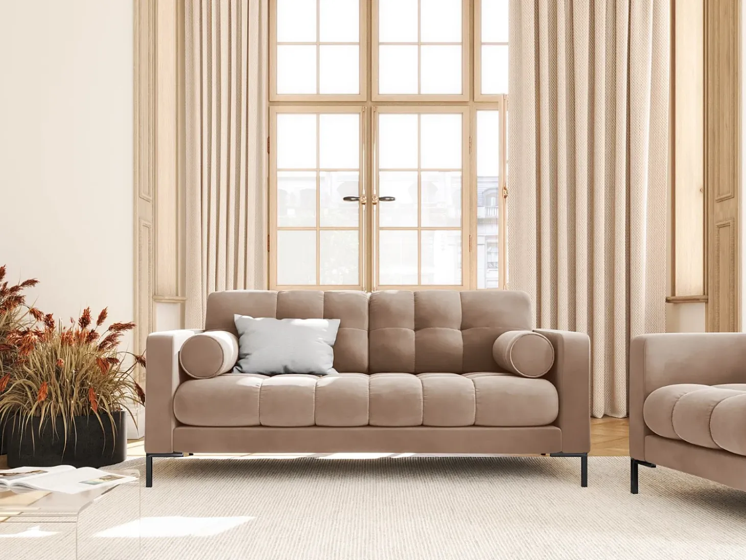 Cosmopolitan Design - Sofá "Bali" 2 lugares em veludo bege - 152x92x75cm