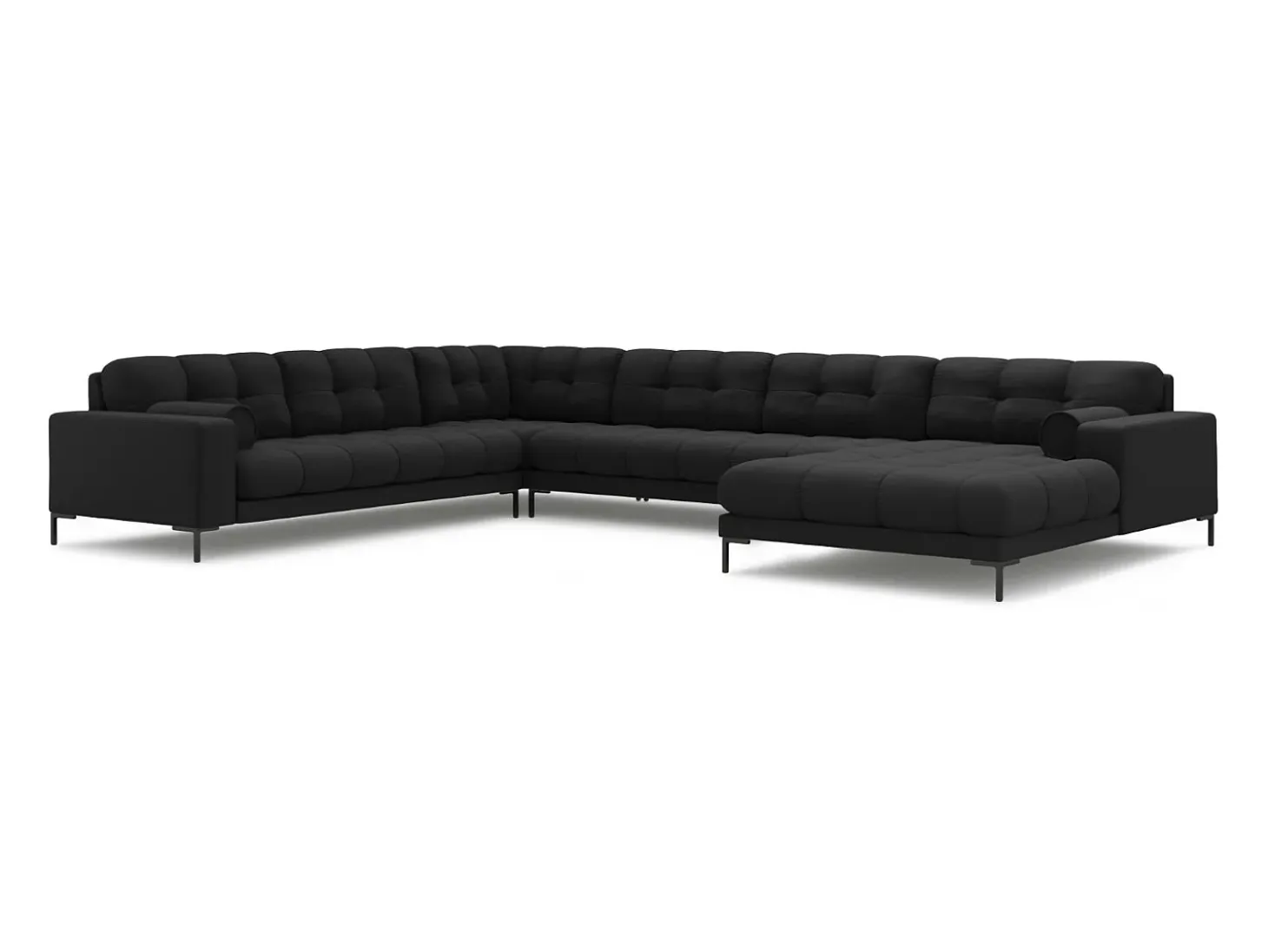 Cosmopolitan Design - Sofá de canto panorâmico à esquerda "Bali" 7 lugares em tecido estrutural cinza escuro - 327x256x75cm