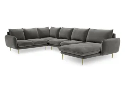 Cosmopolitan Design - Sofá de canto panorâmico à esquerda "Vienna" 7 lugares em veludo cinza claro - 330x235x95cm