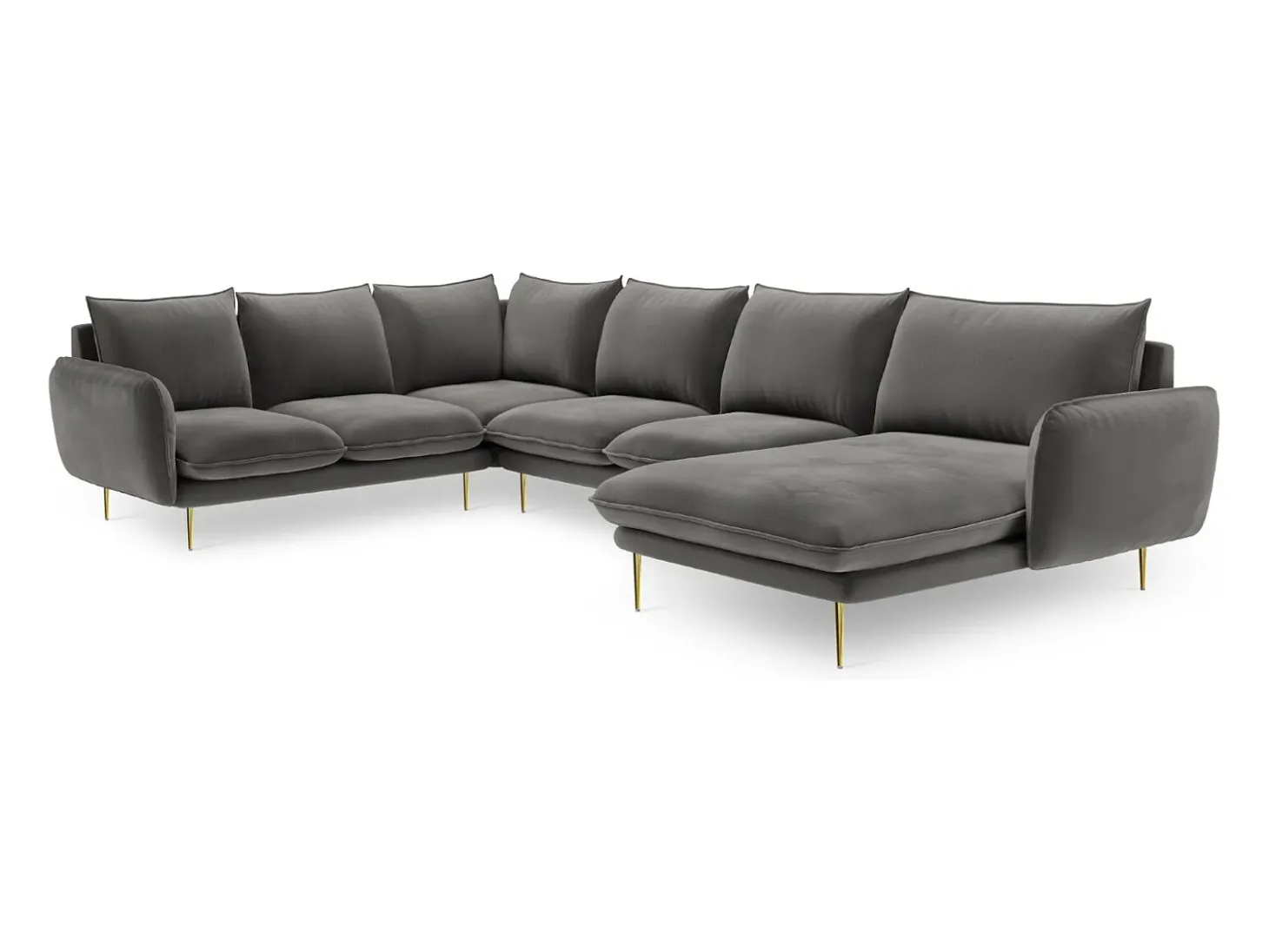 Cosmopolitan Design - Sofá de canto panorâmico à esquerda "Vienna" 7 lugares em veludo cinza claro - 330x235x95cm