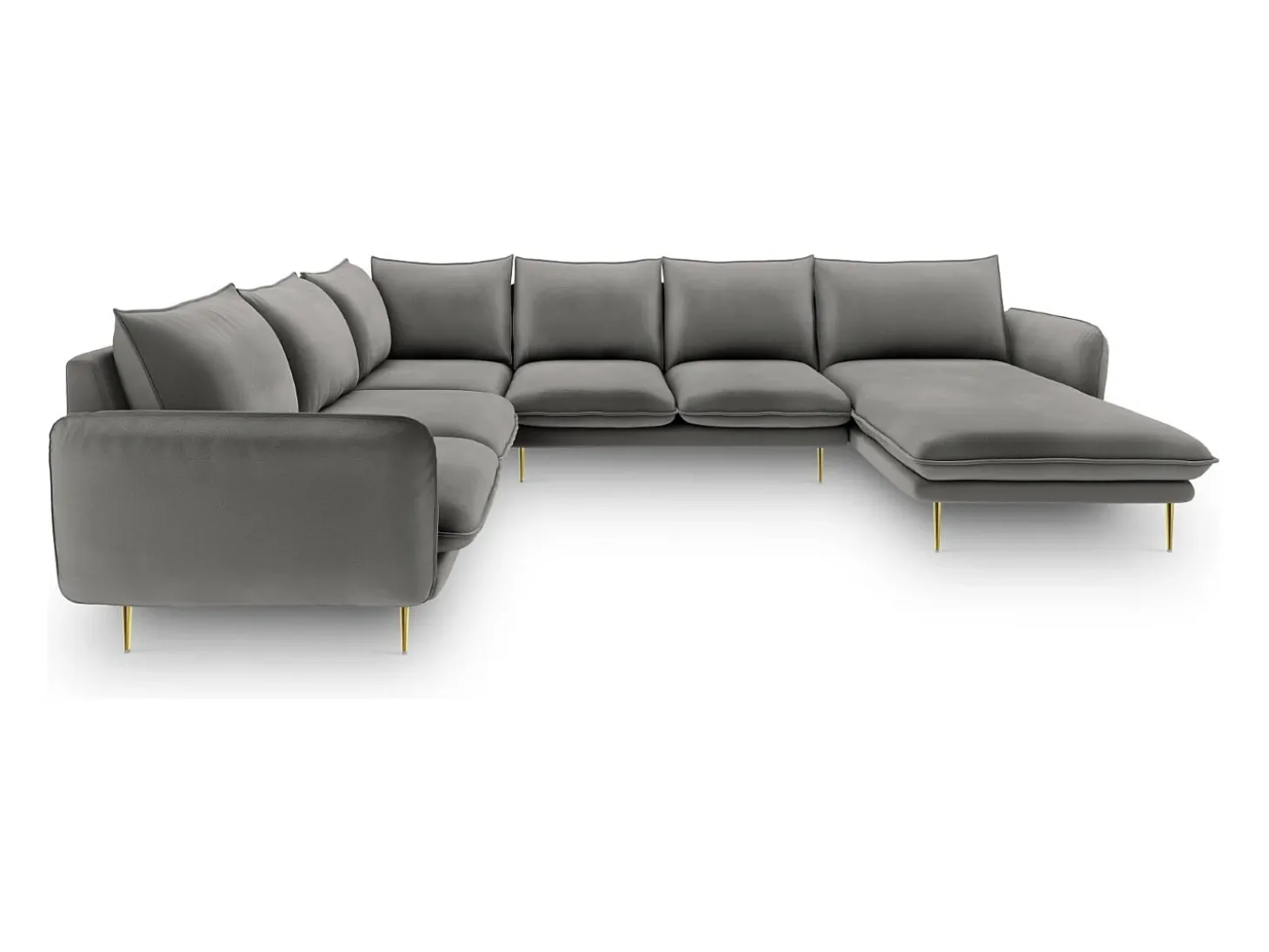 Cosmopolitan Design - Sofá de canto panorâmico à esquerda "Vienna" 7 lugares em veludo cinza claro - 330x235x95cm