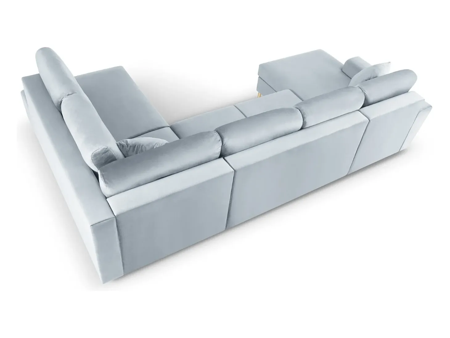 Cosmopolitan Design - Sofá panorâmico convertível em linha reta com caixa de arrumação "Kyoto" 7 lugares em veludo azul claro - 313x194x88cm