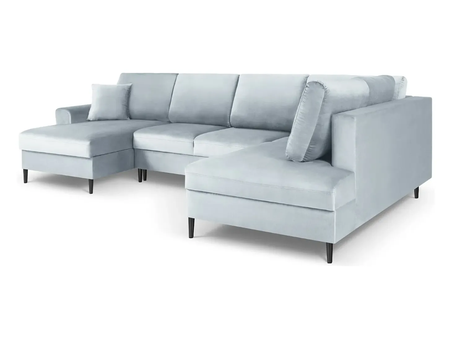 Cosmopolitan Design - Sofá panorâmico convertível em linha reta com caixa de arrumação "Kyoto" 7 lugares em veludo azul claro - 313x194x88cm