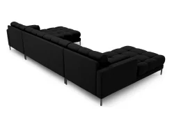 Cosmopolitan Design - Sofá panorâmico "Bali" 7 lugares em tecido estrutural preto - 383x185x75cm