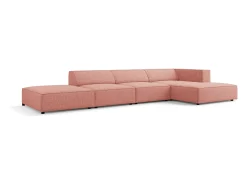 Cosmopolitan Design - Sofá de canto direito "Arendal" 5 lugares em tecido chenille rosa - 341x166x70cm