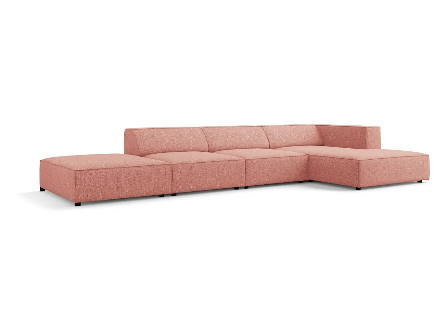 Cosmopolitan Design - Sofá de canto direito "Arendal" 5 lugares em tecido chenille rosa - 341x166x70cm