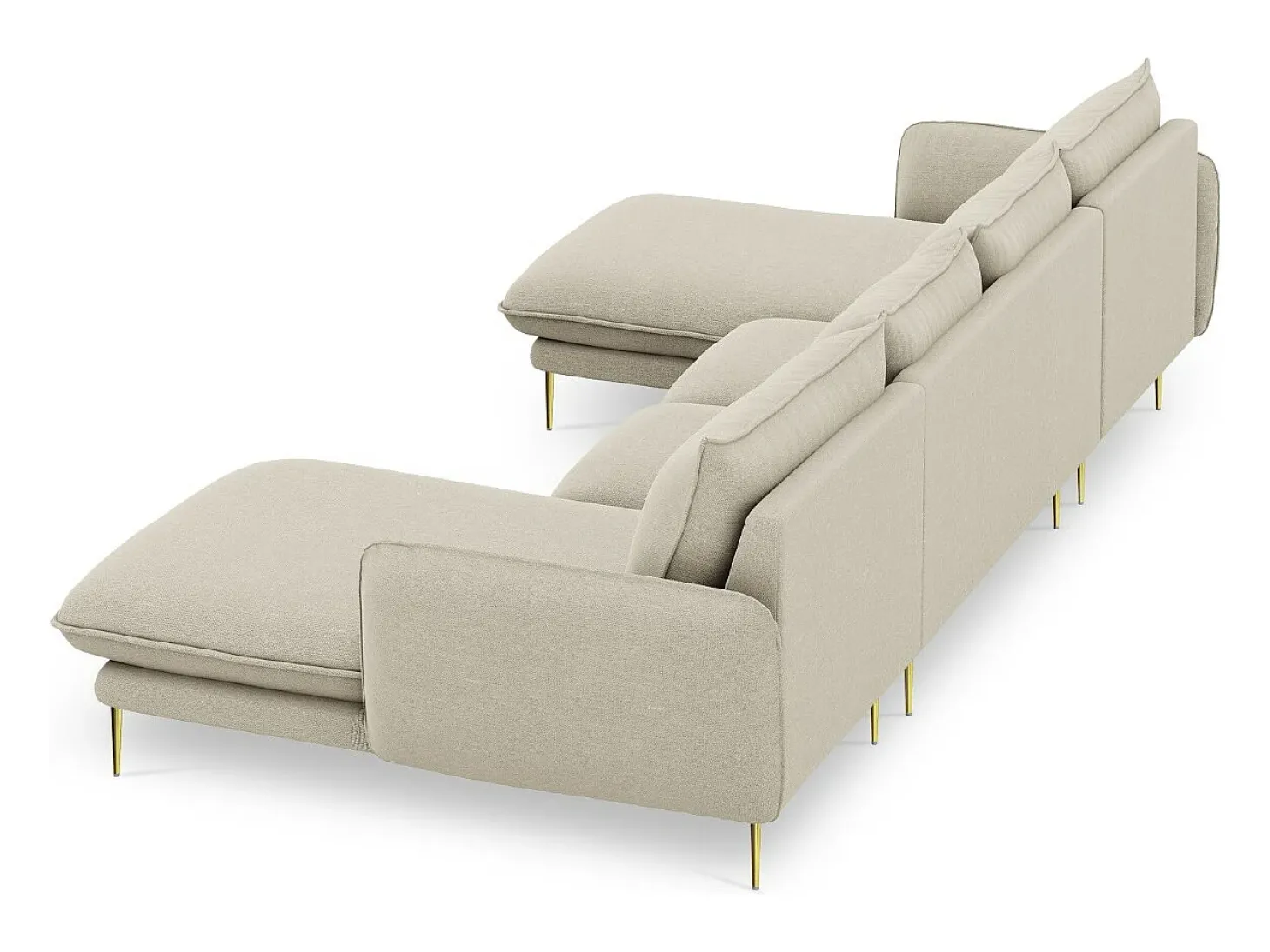 Cosmopolitan Design - Sofá panorâmico "Vienna" 6 lugares em tecido estrutural bege - 350x170x95cm
