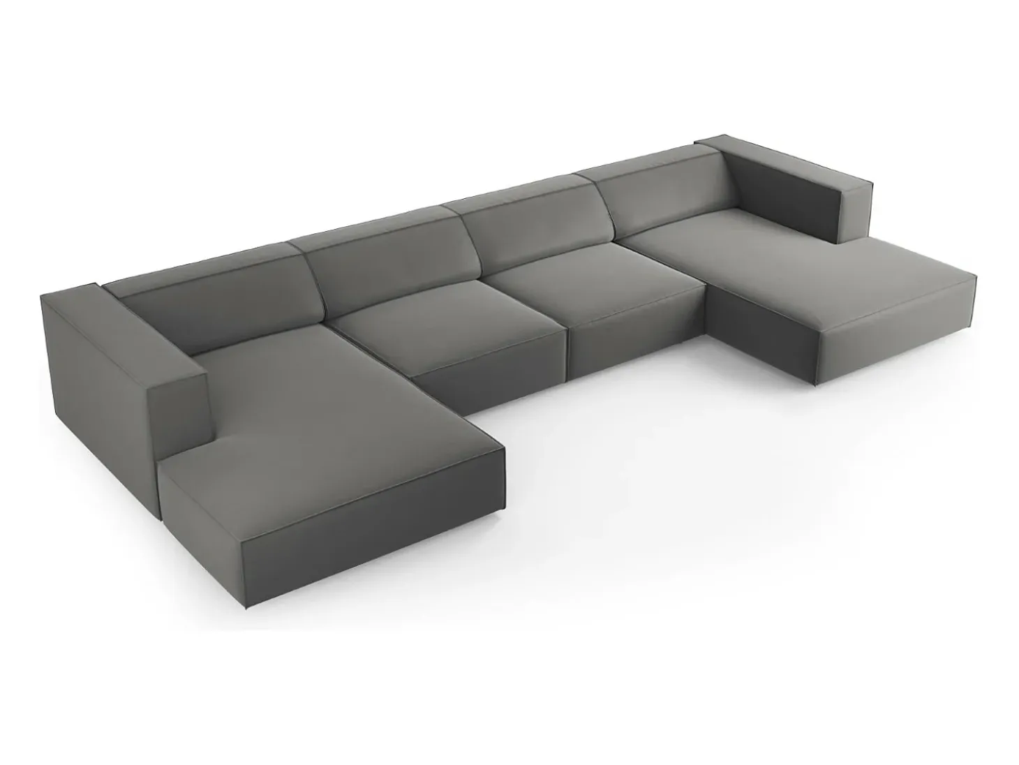 Cosmopolitan Design - Sofá panorâmico "Arendal" 6 lugares em veludo cimento - 364x166x70cm