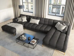 Cosmopolitan Design - Sofá panorâmico "Bali" 7 lugares em veludo cinza escuro - 383x185x75cm