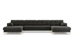 Cosmopolitan Design - Sofá panorâmico "Bali" 7 lugares em veludo cinza escuro - 383x185x75cm