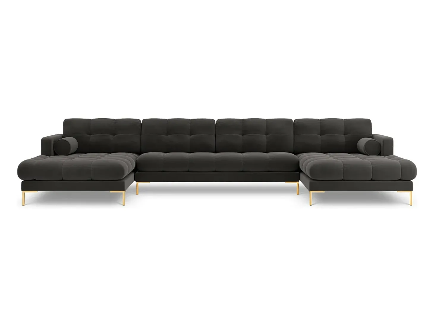 Cosmopolitan Design - Sofá panorâmico "Bali" 7 lugares em veludo cinza escuro - 383x185x75cm