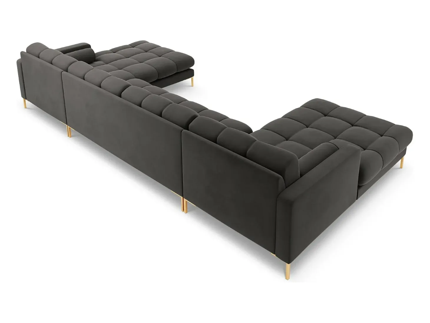 Cosmopolitan Design - Sofá panorâmico "Bali" 7 lugares em veludo cinza escuro - 383x185x75cm