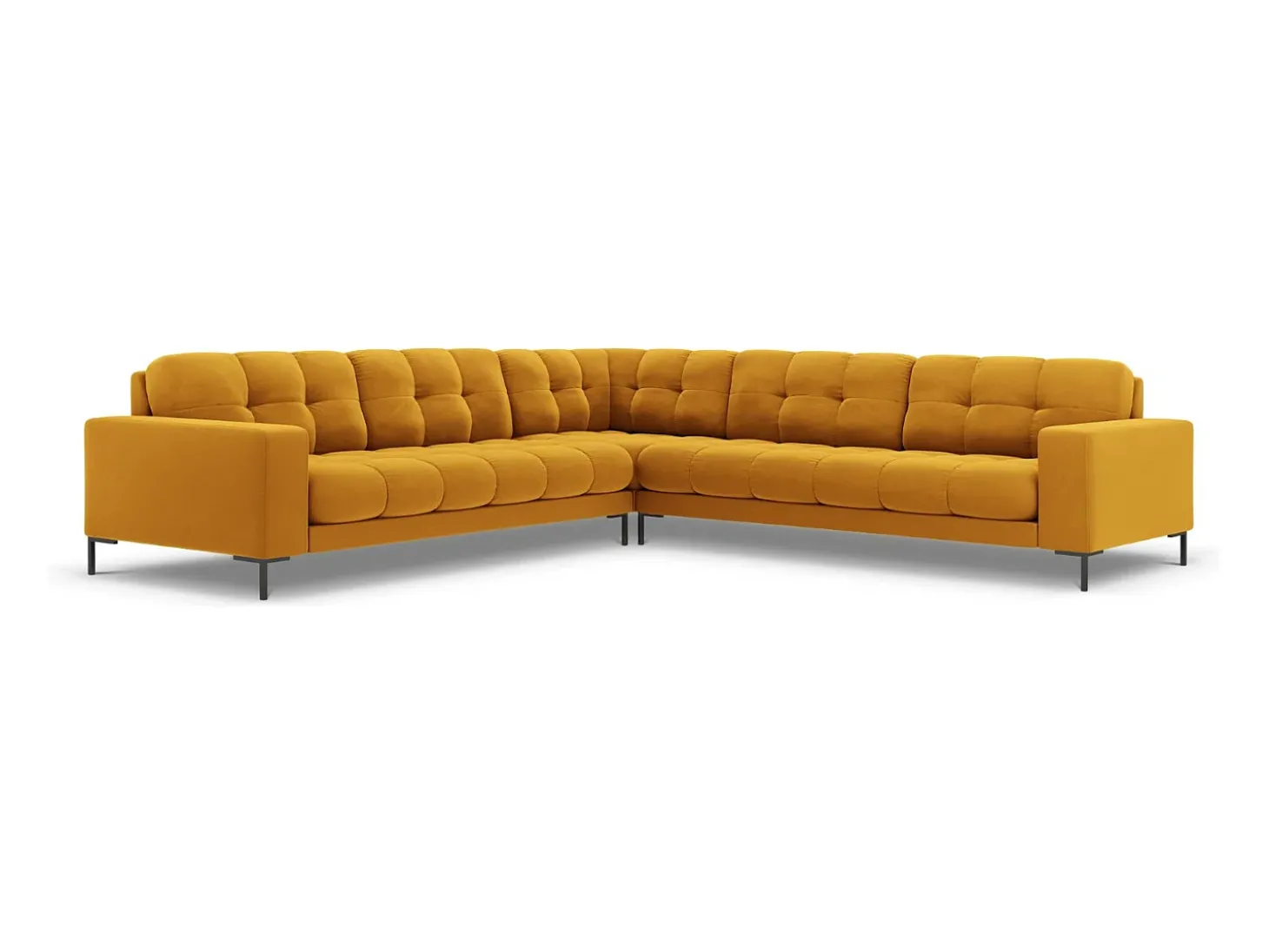 Cosmopolitan Design - Sofá de canto simétrico "Bali" 6 lugares em veludo amarelo - 256x256x75cm