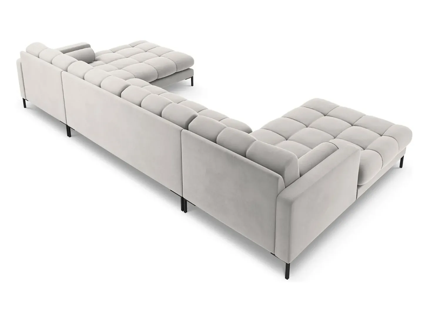 Cosmopolitan Design - Sofá panorâmico "Bali" 7 lugares em veludo prata - 383x185x75cm