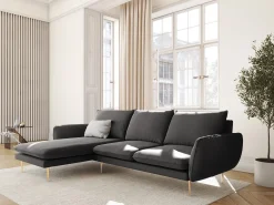 Cosmopolitan Design - Sofá de canto esquerdo "Vienna" 5 lugares em veludo cinza escuro - 255x170x95cm