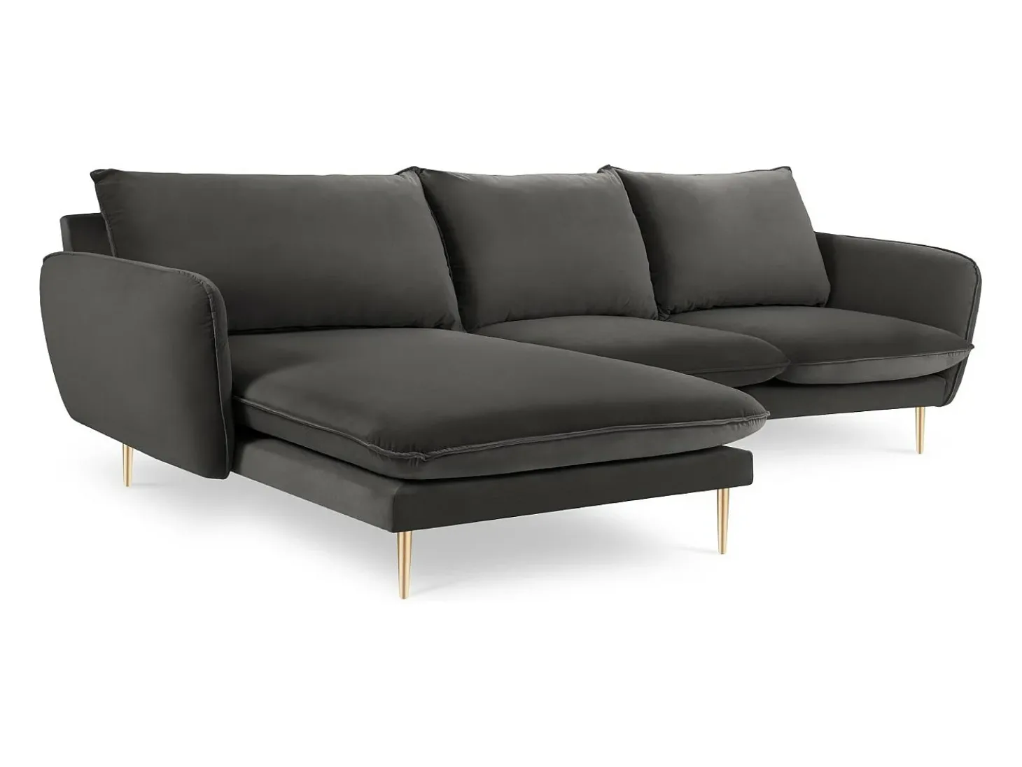 Cosmopolitan Design - Sofá de canto esquerdo "Vienna" 5 lugares em veludo cinza escuro - 255x170x95cm