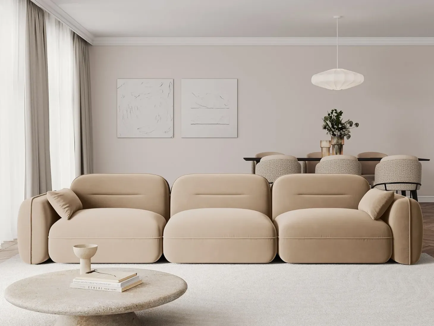 Cosmopolitan Design - Sofá modular "Sydney" 4 lugares em veludo areia - 320x90x70cm