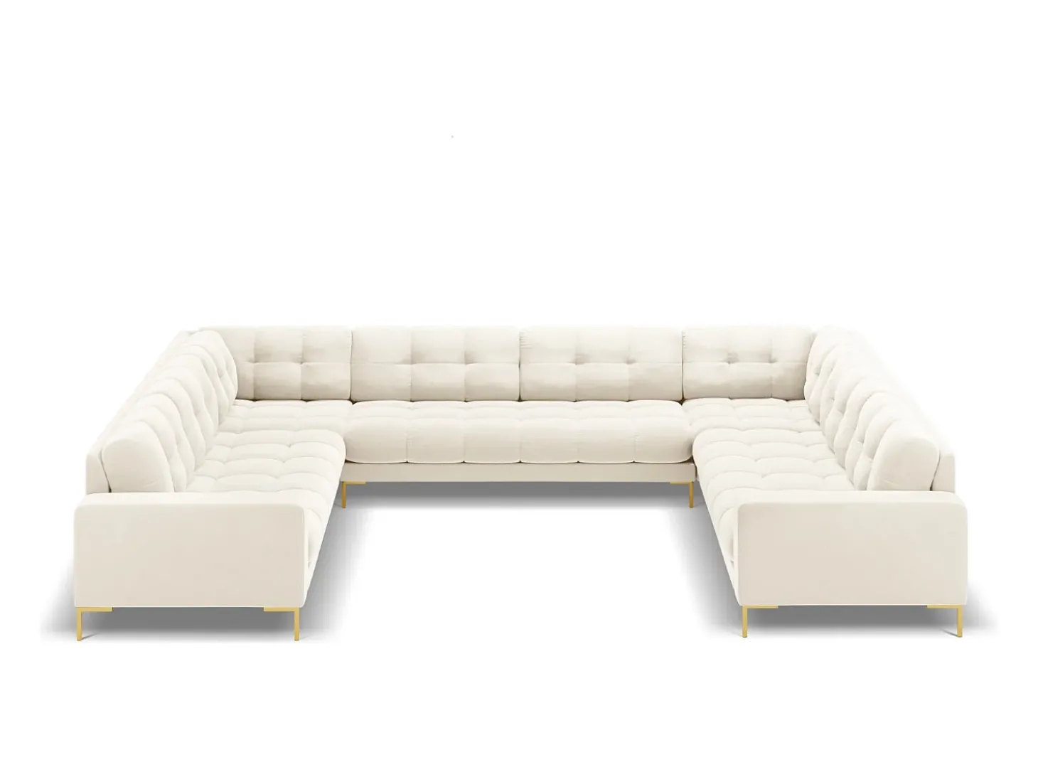 Cosmopolitan Design - Sofá panorâmico "Bali" 9 lugares em veludo bege claro - 327x256x75cm