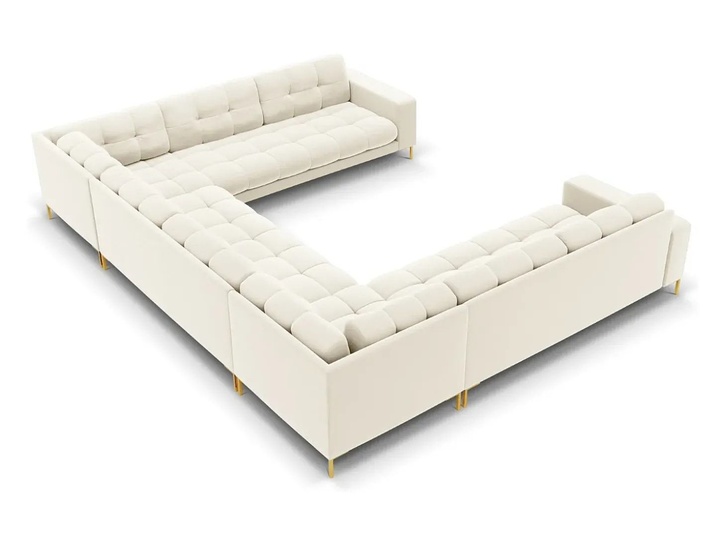 Cosmopolitan Design - Sofá panorâmico "Bali" 9 lugares em veludo bege claro - 327x256x75cm