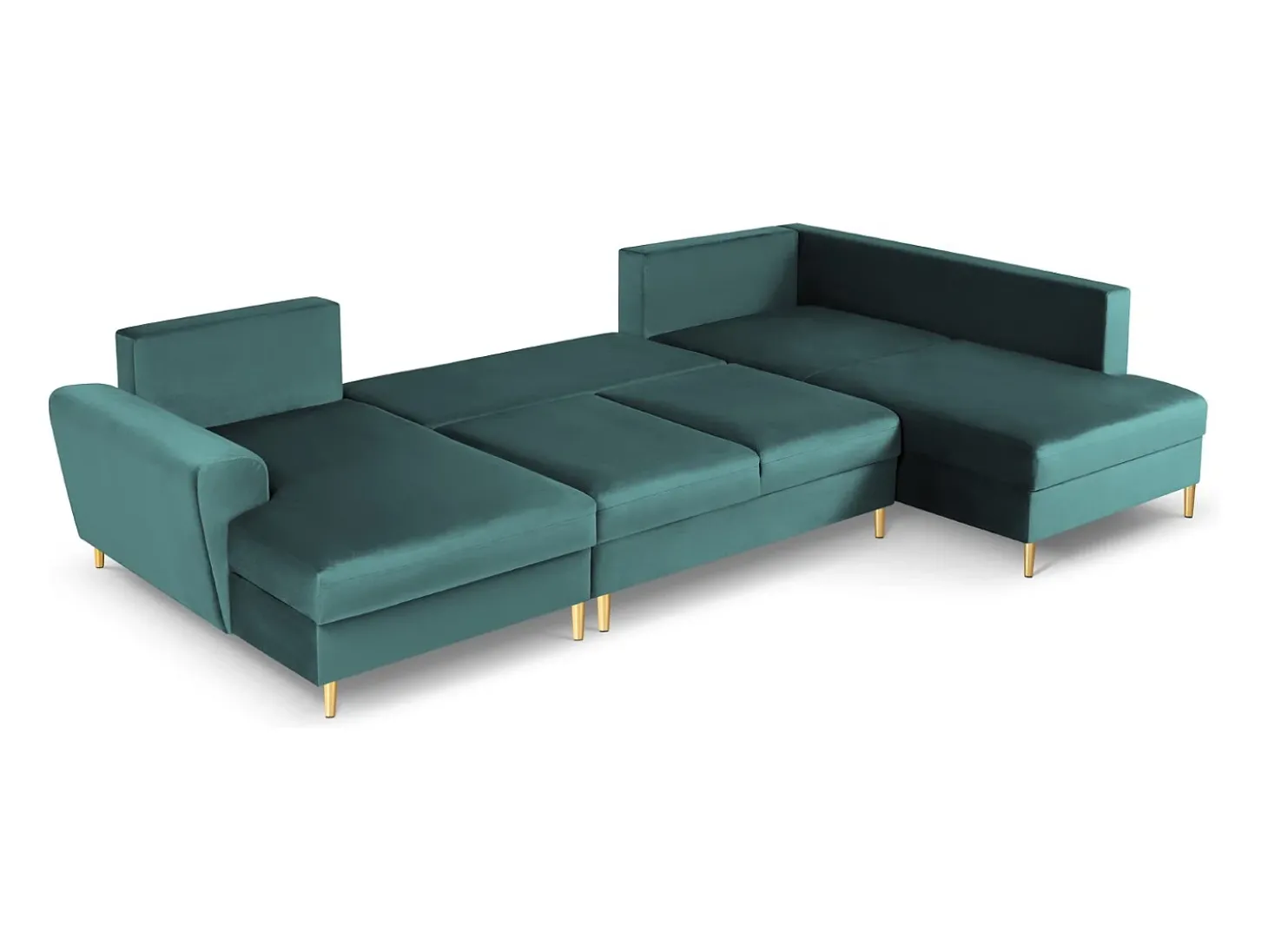 Cosmopolitan Design - Sofá panorâmico convertível em linha reta com caixa de arrumação "Kyoto" 7 lugares em veludo petróleo - 313x194x88cm
