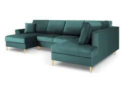 Cosmopolitan Design - Sofá panorâmico convertível em linha reta com caixa de arrumação "Kyoto" 7 lugares em veludo petróleo - 313x194x88cm