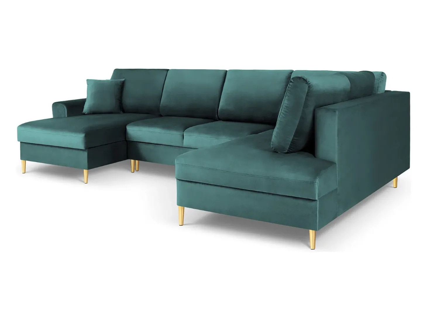 Cosmopolitan Design - Sofá panorâmico convertível em linha reta com caixa de arrumação "Kyoto" 7 lugares em veludo petróleo - 313x194x88cm