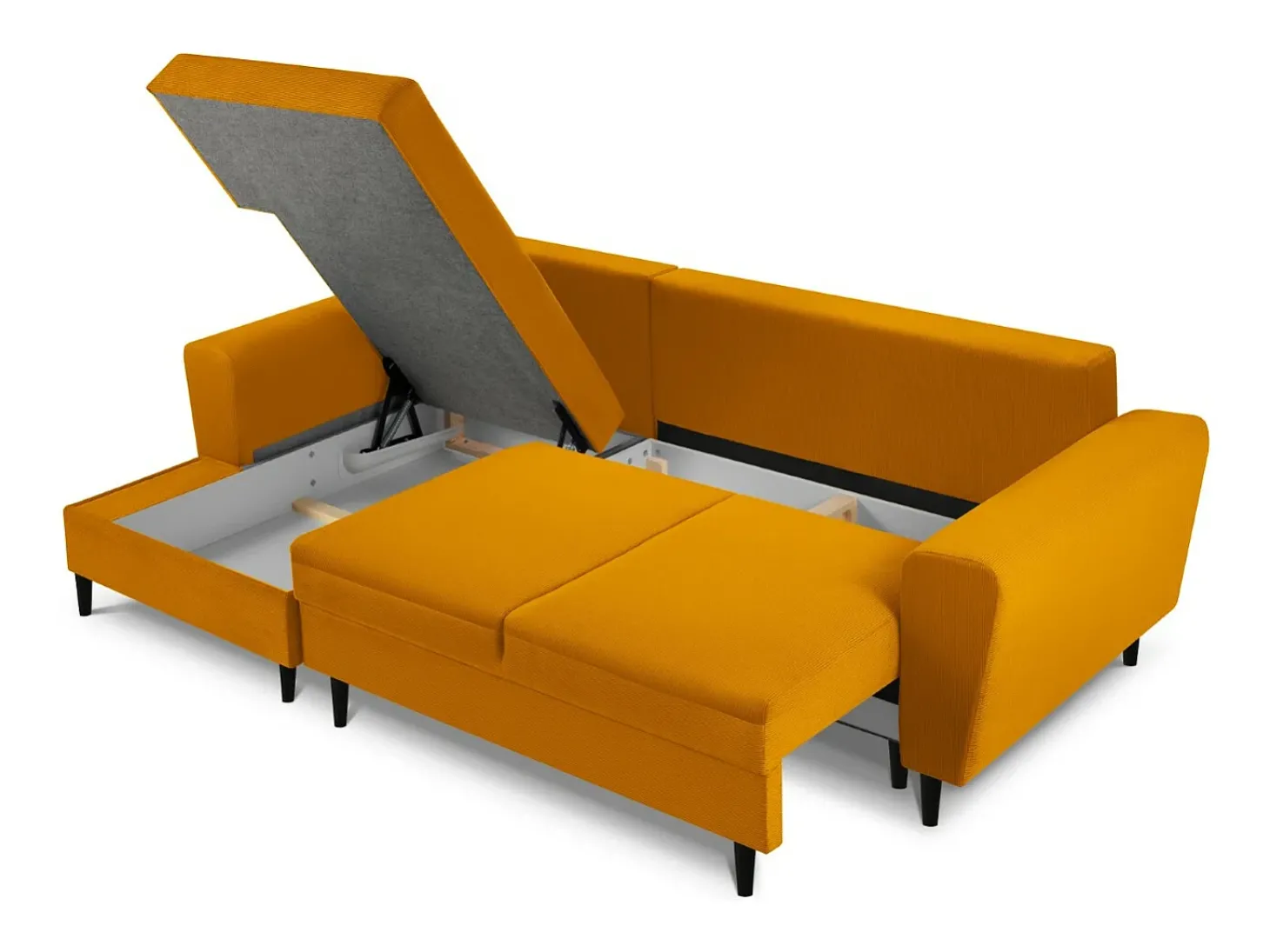 Cosmopolitan Design - Sofá convertível de canto esquerdo com caixa de arrumação "Kyoto" 4 lugares em veludo cotelê amarelo - 241x145x88cm