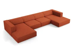 Cosmopolitan Design - Sofá panorâmico "Arendal" 6 lugares em tecido chenille terracota - 364x166x70cm