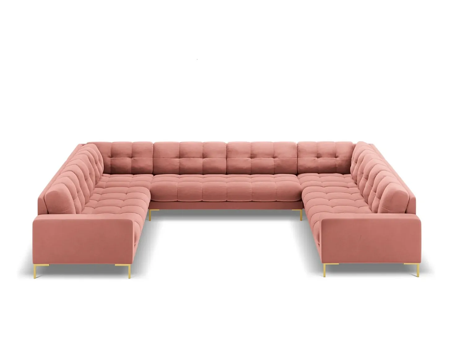 Cosmopolitan Design - Sofá panorâmico "Bali" 9 lugares em veludo rosa - 327x256x75cm