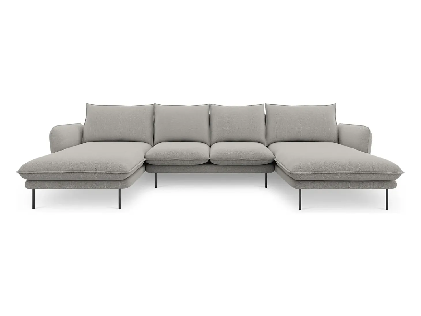 Cosmopolitan Design - Sofá panorâmico "Vienna" 6 lugares em tecido estrutural cinza claro - 350x170x95cm